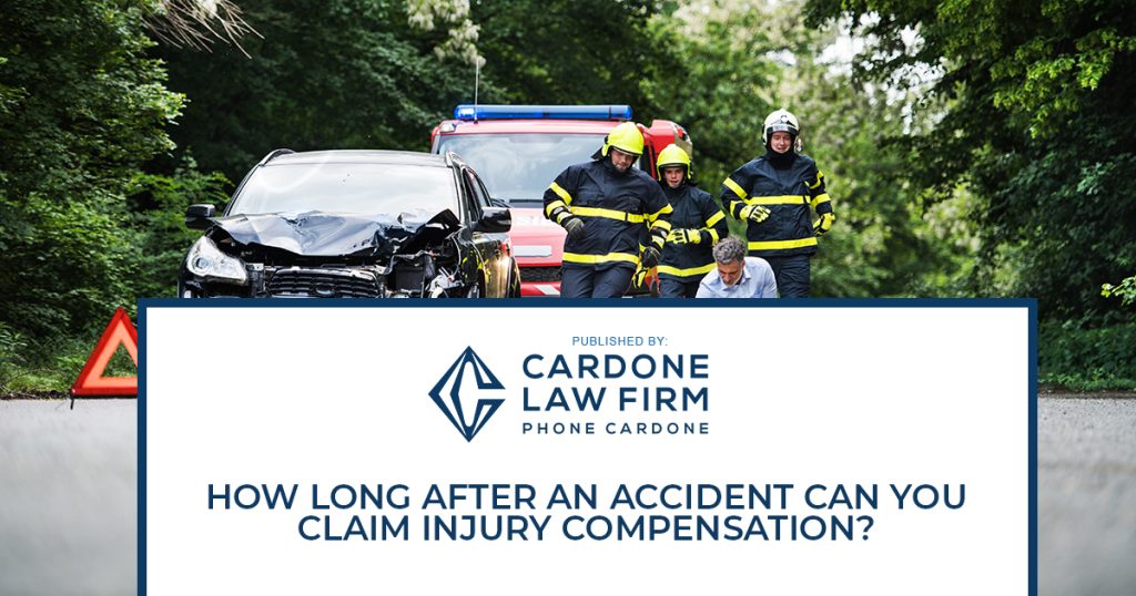 Firefighters running to rescue a woman lying unconscious on the road after a car accident